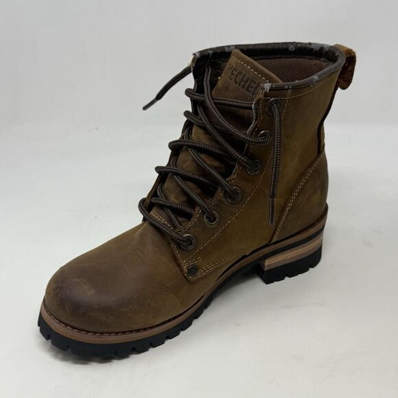 Skechers Logger Boots Womens 6.5 Brown Leather Chunky Heel Y2K Biker 47808 - Picture 8 of 16